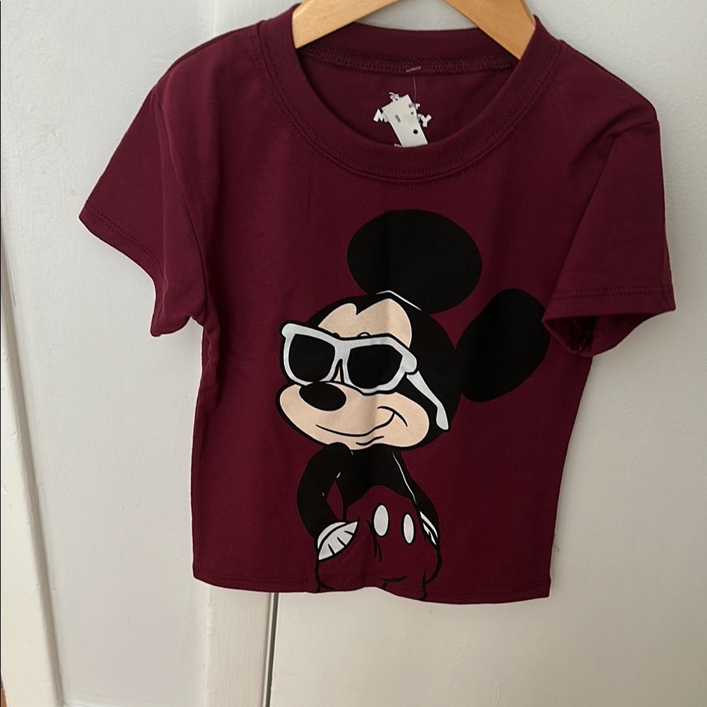 Disney Red and Black Short Sleeve Tee with Cartoon Design